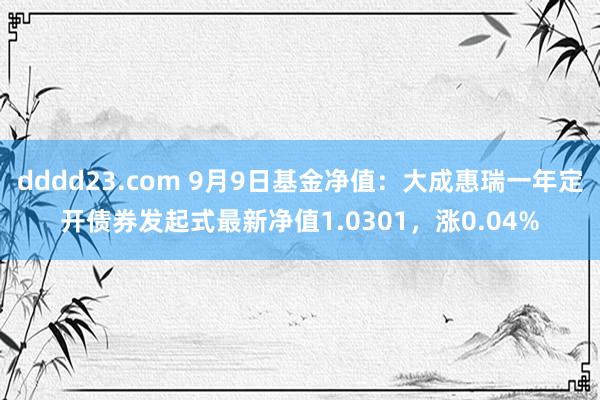 dddd23.com 9月9日基金净值：大成惠瑞一年定开债券发起式最新净值1.0301，涨0.04%