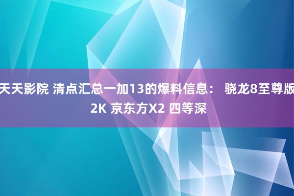 天天影院 清点汇总一加13的爆料信息： 骁龙8至尊版 2K 京东方X2 四等深