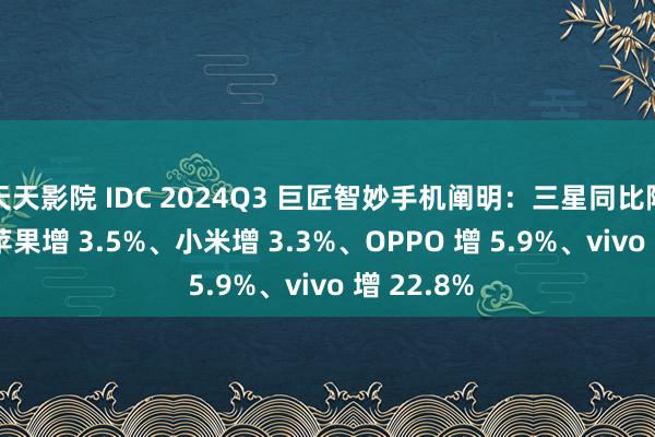 天天影院 IDC 2024Q3 巨匠智妙手机阐明：三星同比降 2.8%、苹果增 3.5%、小米增 3.3%、OPPO 增 5.9%、vivo 增 22.8%