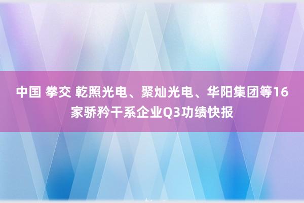 中国 拳交 乾照光电、聚灿光电、华阳集团等16家骄矜干系企业Q3功绩快报