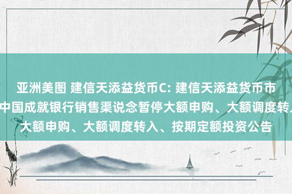 亚洲美图 建信天添益货币C: 建信天添益货币市集基金C类基金份额在中国成就银行销售渠说念暂停大额申购、大额调度转入、按期定额投资公告